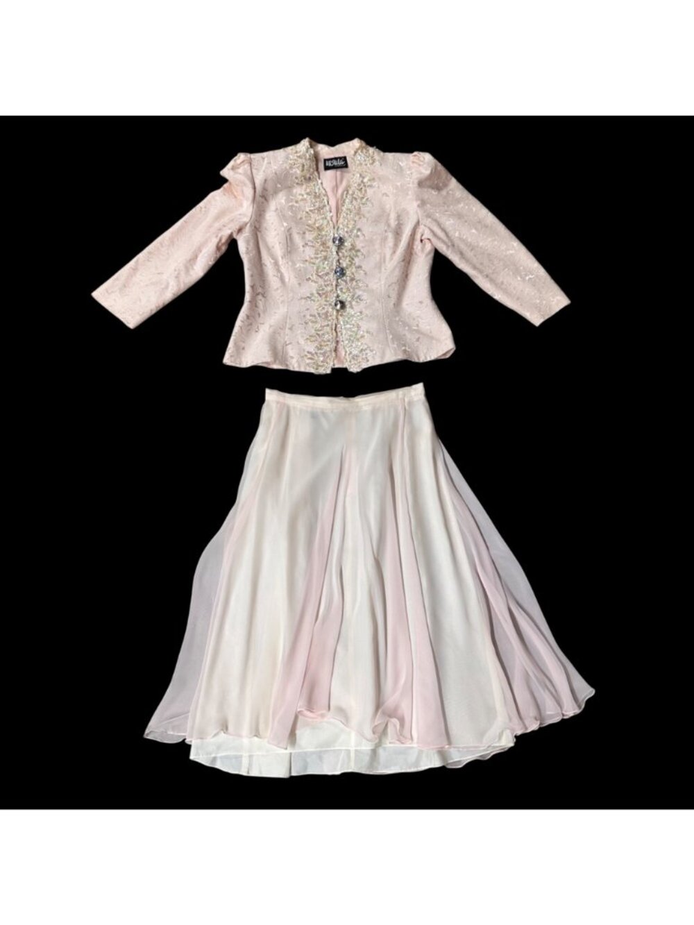 Vintage Pink Jacket Skirt Set 1980s Sequins Glam Size 14 Ursula Of Switzerland - Picture 2 of 14